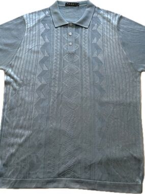 Pronti Knit Pale Blue Geometric Jacquard Polo size XL